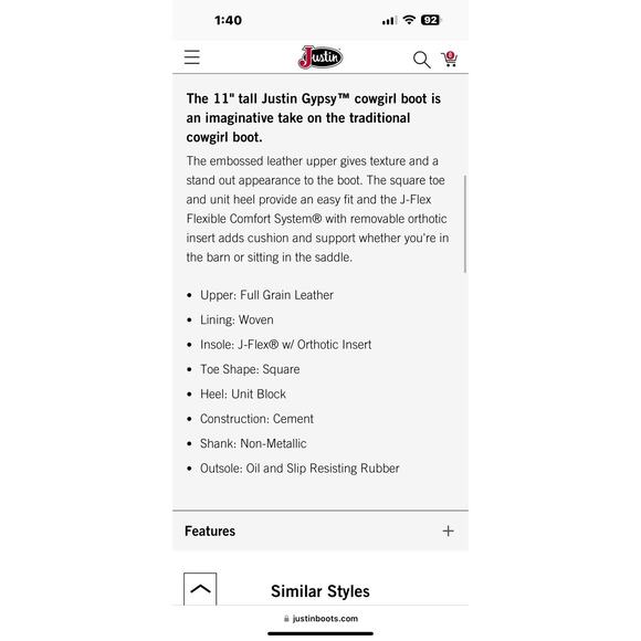 Justin 11 ” Starlina Gypsy Cowgirl Boots 8B - Picture 8 of 9